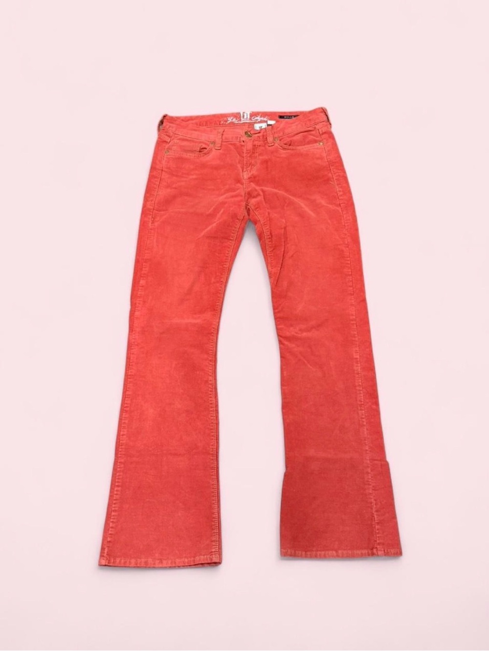 ! iT Jeans Belle Y2K Coral Red Orange Corduroy Bell Bottom Pants Sz 28 Vintage
